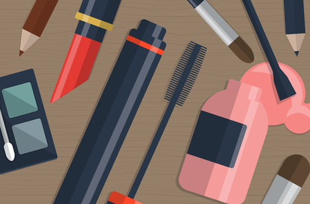 Set of female cosmetics on a table with place for your text. illustrationの写真素材