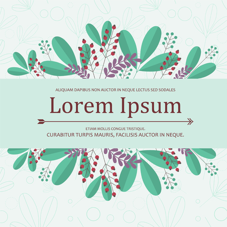 Decorative composition with leaves and berries on a light background with place for your text. Card. illustrationの写真素材