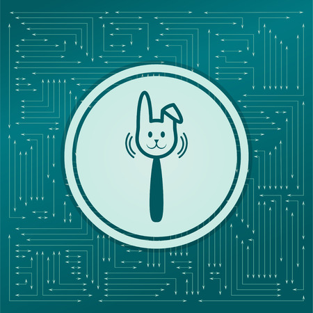 easter rabbit icon on a green background, with arrows in different directions. It appears on the electronic board. illustrationの写真素材