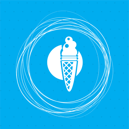 Ice Cream icon on a blue background with abstract circles around and place for your text. illustrationの写真素材