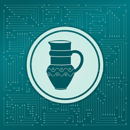 Jug Icon on a green background, with arrows in different directions. It appears on the electronic board. illustrationの写真素材
