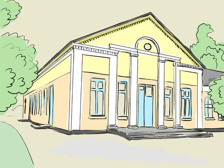 architectural structure with columns. Old school, club, house of culture. illustrationの写真素材