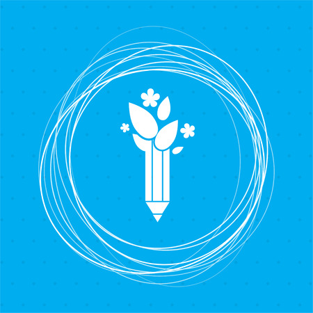 Ecology pencil, eco pen icon on a blue background with abstract circles around and place for your text. illustrationの写真素材