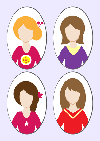 Cute illustrations of beautiful young girls with various hair style. illustrationの写真素材