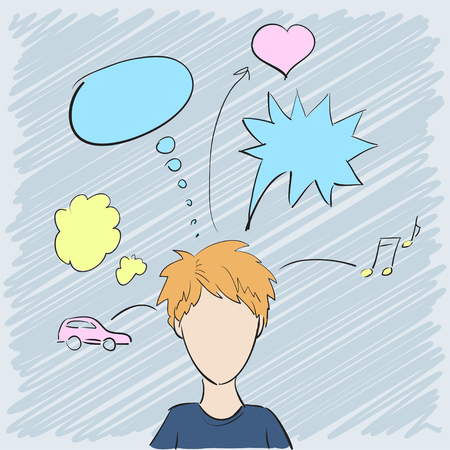 Silhouette of a beautiful boy with thoughts about everything. illustrationの写真素材