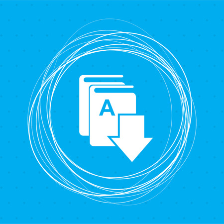 Book download, e-book icon on a blue background with abstract circles around and place for your text. illustrationの写真素材