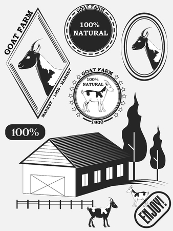 Set of goat labels, badges and design elements. illustrationの写真素材
