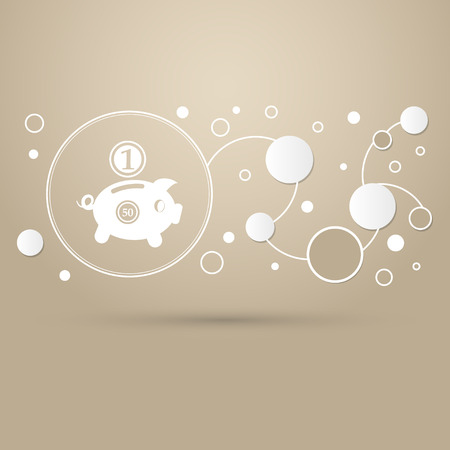 Piggy bank and dollar coin icon on a brown background with elegant style and modern design infographic. illustrationの写真素材