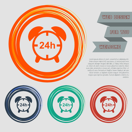 alarm clock icon on the red, blue, green, orange buttons for your website and design with space text. illustrationの写真素材