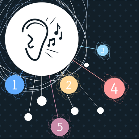Ear listen sound signal icon with the background to the point and with infographic style. illustrationの写真素材