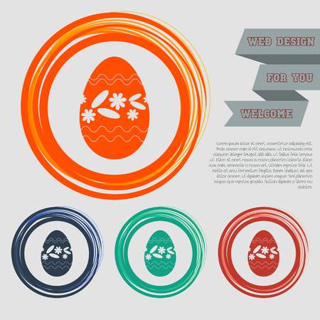 Easter egg icon on the red, blue, green, orange buttons for your website and design with space text. illustrationの写真素材