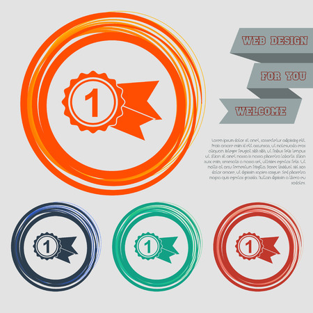 award, badge with ribbons icon on the red, blue, green, orange buttons for your website and design with space text. illustrationの写真素材