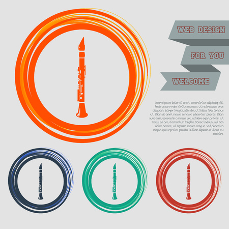 Clarinet icon on the red, blue, green, orange buttons for your website and design with space text. illustrationの写真素材
