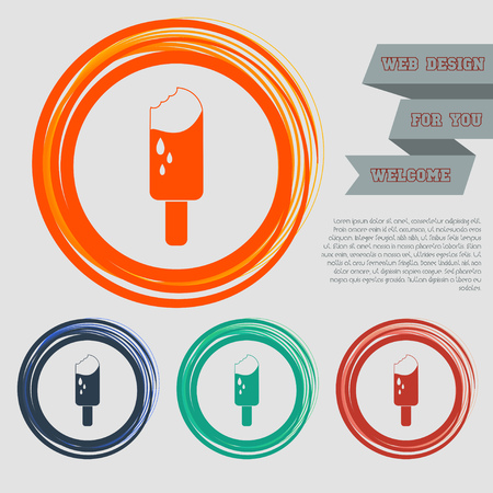 Ice cream on the red, blue, green, orange buttons for your website and design with space text. illustrationの写真素材