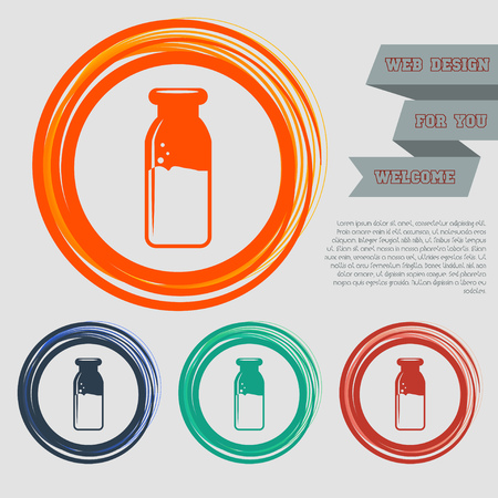 traditional bottle of milk icon on the red, blue, green, orange buttons for your website and design with space text. illustrationの写真素材