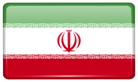 Flags of Iran in the form of a magnet on refrigerator with reflections light. illustrationの写真素材