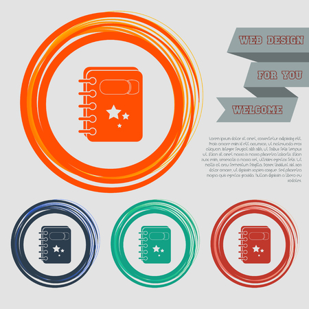 book Icon on the red, blue, green, orange buttons for your website and design with space text. illustrationの写真素材
