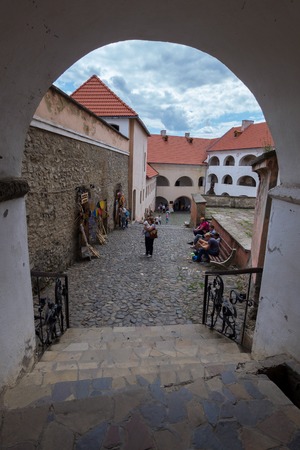 courtyard with steps of the castle in Mukacheveのeditorial素材