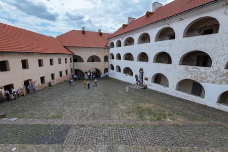 entrance to the courtyard of the Mukacheve castle lined by a pavementのeditorial素材