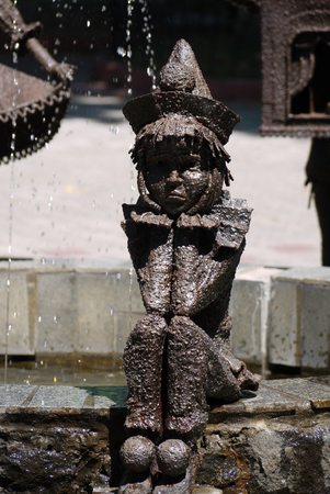 Monument to the sad Pierrot propping up his puffed cheeks and sad faceの写真素材