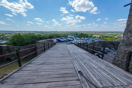 panorama of the city from an ancient fortress from a wooden bridgeのeditorial素材