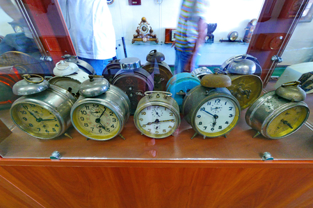 collection of ancient alarm clocks of a round shapeのeditorial素材