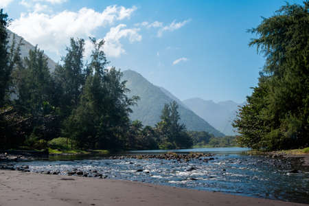 Beautiful view of tropical Vapio Valley in Big Island, Hawaiiの写真素材