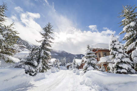 Alpine homes at the foot of Whistler Mountain.の写真素材