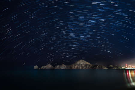 Night sky over Los Arcos in Cabo San Lucas.の写真素材