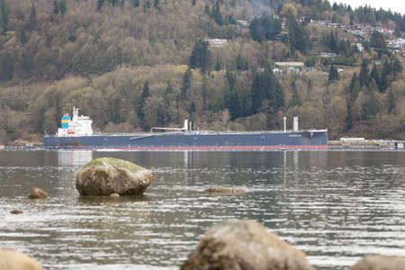 NORTH VANCOUVER, BC, CANADA - APR, 09, 2018: Oil tanker near the Parkland fuels refinery.