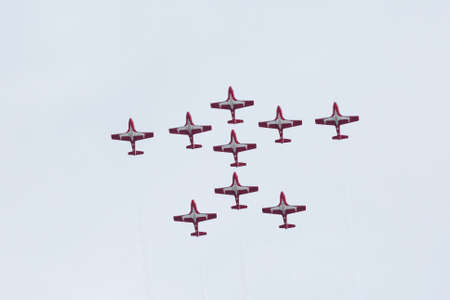 ABBOTSFORD, BC, CANADA - AUG 11, 2019: The RCAF Snowbirds performing aerobatic maneuvers at the Abbotsford International Airshow.のeditorial素材