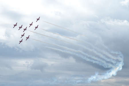 ABBOTSFORD, BC, CANADA - AUG 11, 2019: The RCAF Snowbirds performing aerobatic maneuvers at the...