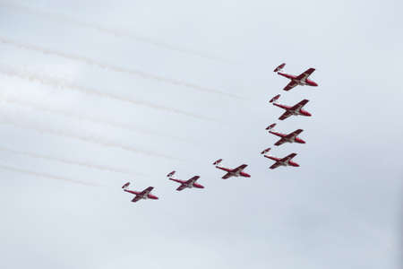 ABBOTSFORD, BC, CANADA - AUG 11, 2019: The RCAF Snowbirds performing aerobatic maneuvers at the...