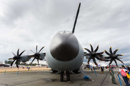 ABBOTSFORD, BC, CANADA - AUG 11, 2019: German Airforce Airbus A400 static display at the Abbotsford...