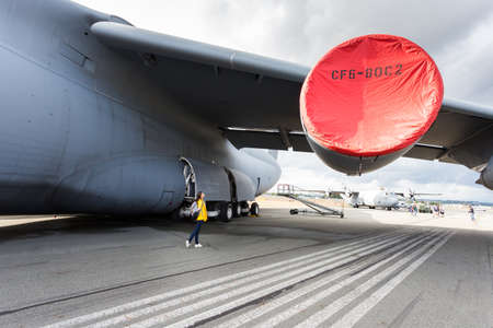ABBOTSFORD, BC, CANADA - AUG 11, 2019: USAF C-5 galaxy military transport aircraft static display at...
