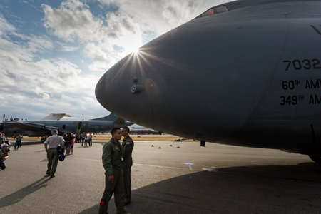 ABBOTSFORD, BC, CANADA - AUG 11, 2019: USAF C-5 galaxy military transport aircraft static display at...