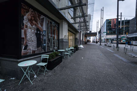 DOWNTOWN VANCOUVER, BC, CANADA - MAR 23, 2020: An empty Granville Street in downtown Vancouver as a result of the COVID-19 virus pandemic.のeditorial素材