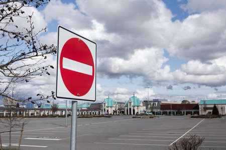 An empty parking lot at a large shopping mall empty due to the outbreak of the COVID-19 coronavirus...