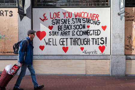 DOWNTOWN VANCOUVER, BC, CANADA - APR 01, 2020: Murals in Gastown painted by local artists paying...