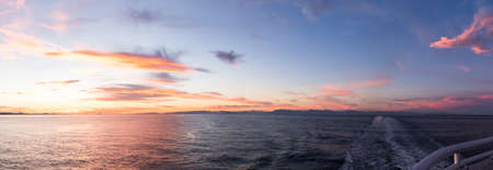 Sunset sky from a ferry deck, BC coast, Vancouver Island, ferry. 4k 24fps.の写真素材
