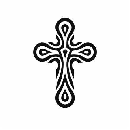 Black and white ornate cross design.の素材