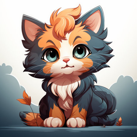 Cute cartoon cat with blue eyes and a fluffy tail.の素材