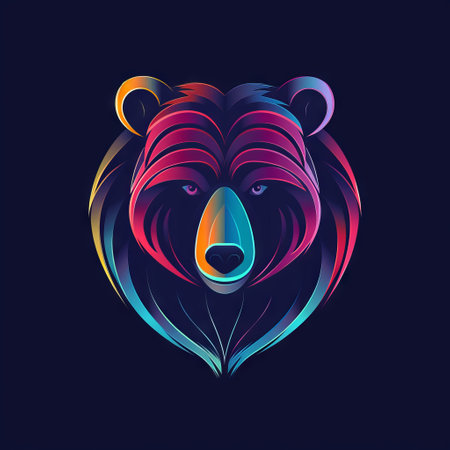 Vibrant, colorful bear illustration.の素材