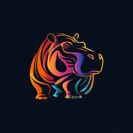 Vibrant, colorful illustration of a hippopotamus.の素材