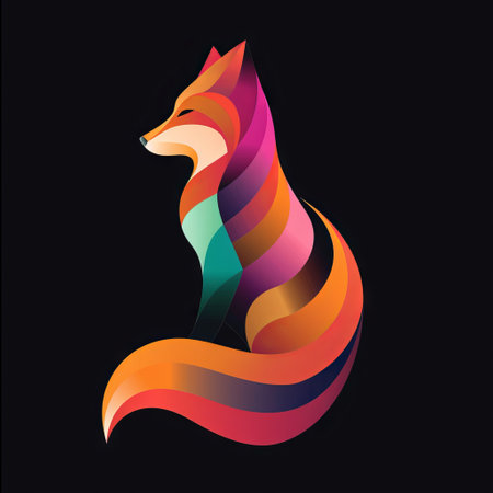 A colorful, abstract fox illustration against a black background.の素材