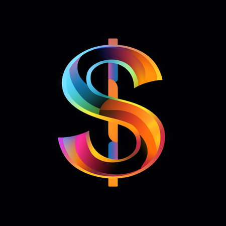 A colorful dollar sign on a black background.の素材