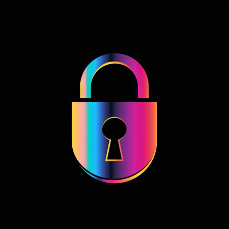 Colorful padlock icon on black backgroundの素材