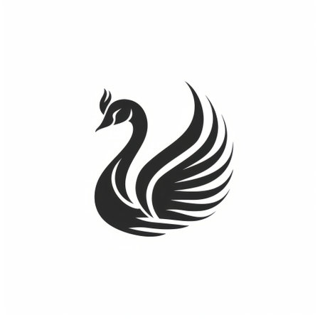 Elegant black swan silhouette with spread wings.の素材