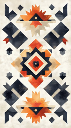 Abstract geometric pattern in shades of orange, blue, and white.の素材