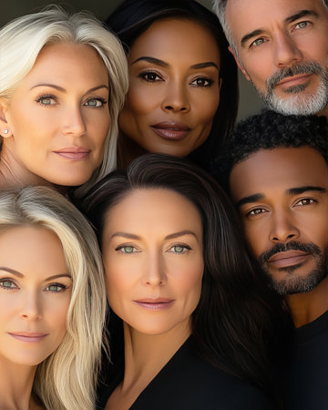 Diverse group of people smiling for the camera.の素材